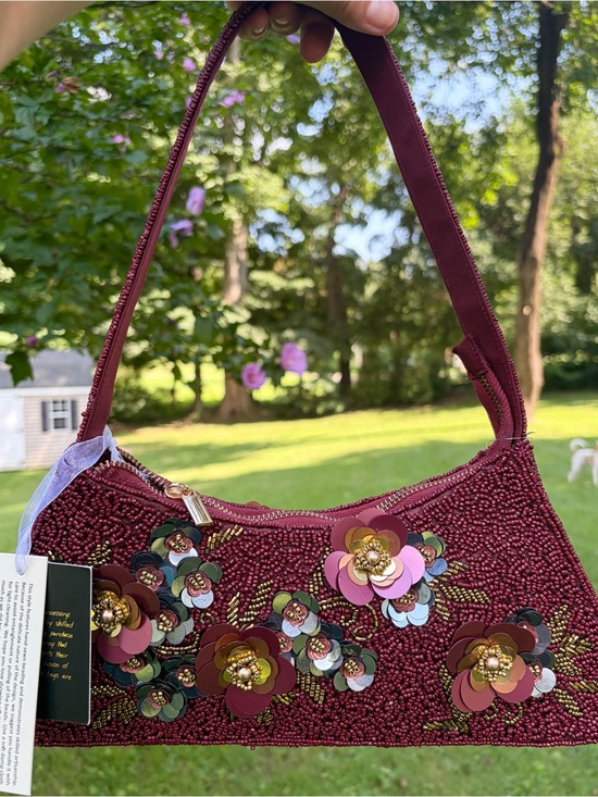 Handbags - NTW Viral Bohemian Chic Floral Sequin Burgundy Beaded Bag for Fall!